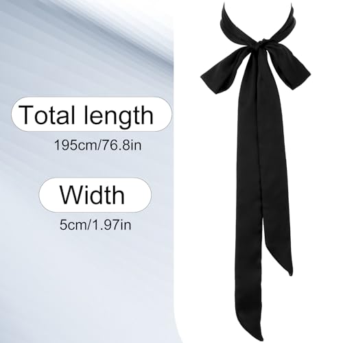 Soft Black Scarf for Women Dress, 76Inch Long Solid Ribbon Chiffon Decorative Scarves Necklace Neck Scarf Dress Belt for Hairband Hat Handbag Necktie2