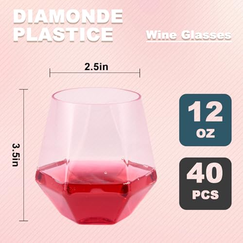 Image of Goodluck 40PCS 12oz Diamond Stemless Plastic Wine Whiskey Glass,Multi-color | Disposable Cocktail Glasses, Suitable for Weddings, Birthday Parties, Family Gatherings, Bars, etc