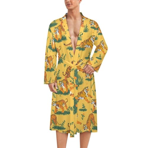 Funny Tigers Funny Men's Robe Novelty Soft Lightweight Bathrobe Long-sleeve Spa Robes