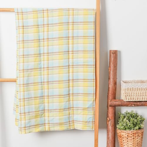 Linen Bath Beach Towel - Checked Pattern (Yellow)