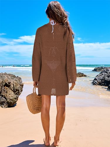 Image of ANRABESS Women Swimsuit Crochet Swim Cover Up 2026 Summer Bathing Suit Swimwear Mesh Knit Beach Dress Vacation Outfits