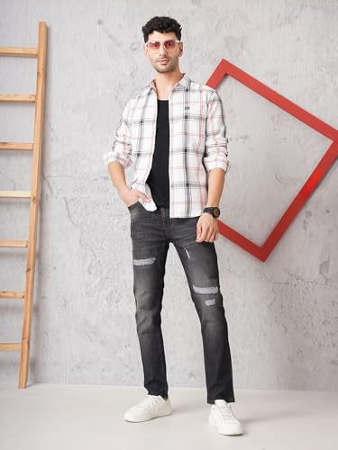 Image of The Indian Garage Co Men's Cotton Regular Fit Checkered Full Sleeves Cutaway Collar Casual Shirt