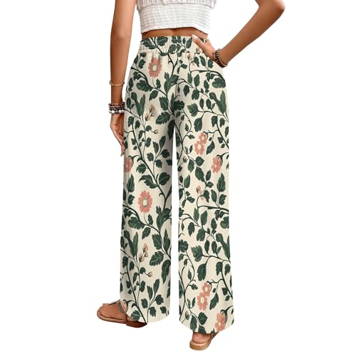 Womens Summer New Floral Palazzo Pants Boho Trendy Elastic High Waisted Drawstring Lounge Work Wide Leg Pants 20253