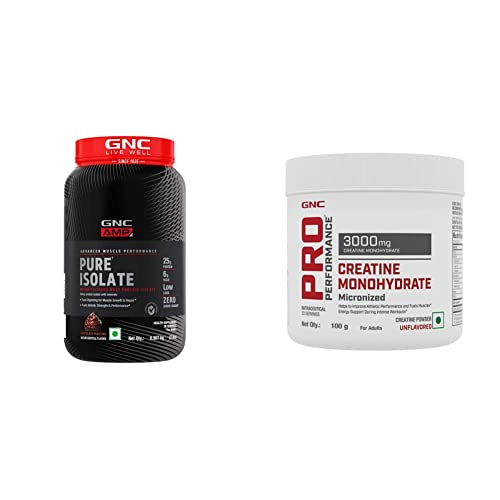 Image of GNC Amp Pure Isolate Low Carb Chocolate Frosting 2Lbs + Pro Performance Creatine Monohydrate 100Gm - Powder