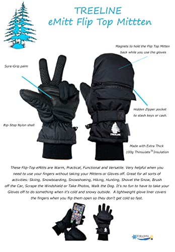 SnowStoppers eMitt - Extra Warm, Multi-purpose Flip-top Mitten/Glove from Treeline (Medium)