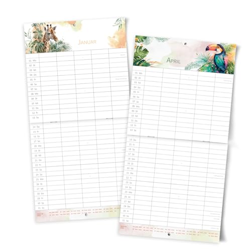 Familienplaner 2024 5 Spalten Wandkalender I Tiere I Zum Aufhängen zB. in der Küche I Familienkalender, Wandkalender I Monatskalender mit Schulferien und Feiertagen, Stundenplänen uvm
