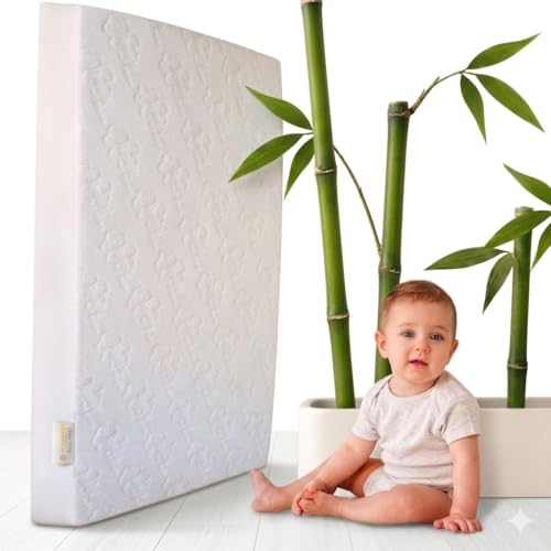 RUGUIES Colchón Cuna 120x60x6cm para Máximo Confort - Base Antideslizante para Multifunción - Funda Extraíble y Lavable de Algodón de Bambú - Ultra Suave, Hipoalergénico y Transpirable - Oeko Tex