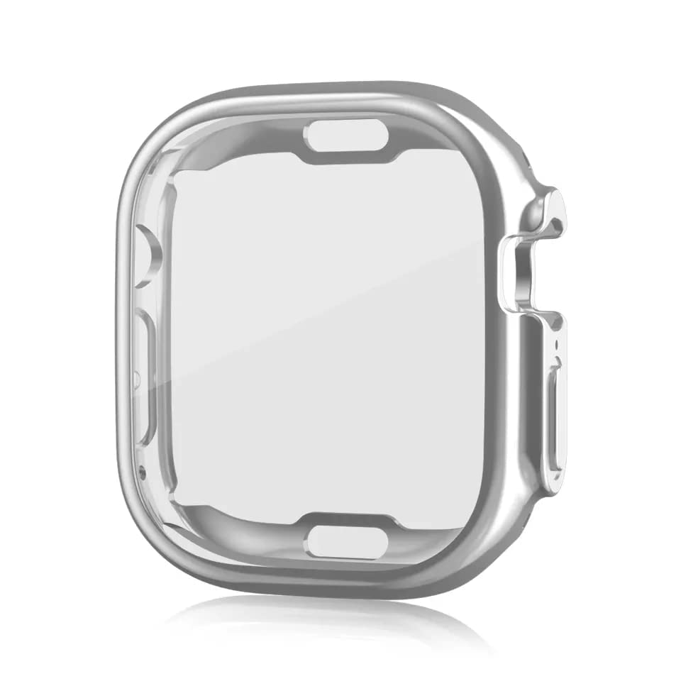 AMiRITE ABS020 49mm TPU Silicone Watch Case Cover with Screen Protector Temper Compatible with Apple iWatch Series 8 49MM Ultra (49MM Ultra, Silver)