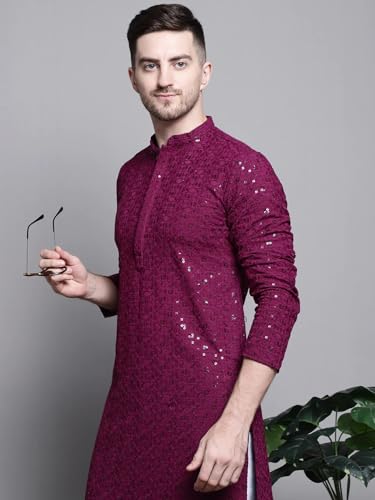 Image of Lucknow Chikan Men's White Pure Cotton Kurta Pajama Set, Full Booty