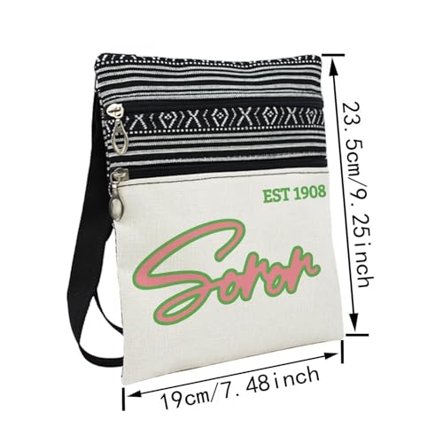 Soror 1908 Messenger Bag Small Ethnic Pattern Printed Adjustable Strap Crossbody Zipper Bag Sorority AKA Phone Bag Wallet Cute Shoulder Handbag for Women2