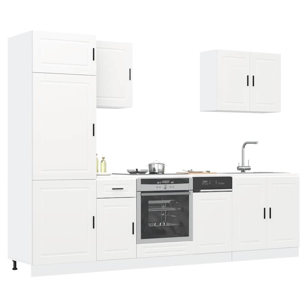 Kalmar - Set di 7 mobili da cucina in legno bianco, mobiletto da bar, mobiletto da cucina, multiuso, per soggiorno, cucina, bagno, sala da pranzo