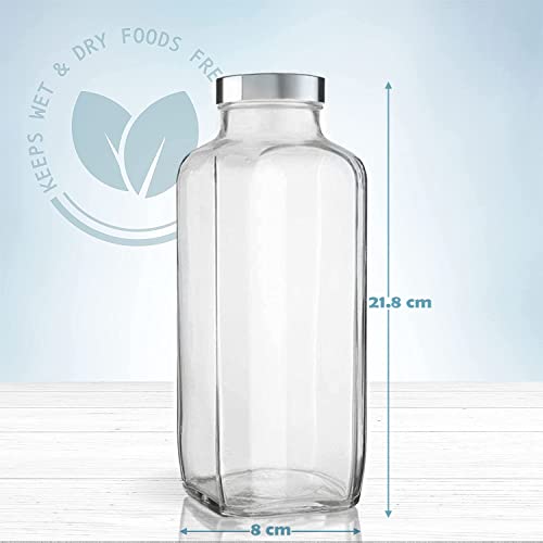 Image of Brezzycloud piramal Square Glass Bottle Travel Drinking Fridge with Stainless Steel Lid for Home, Juicing, Water, Smoothie Glassbottle 1000ml French Square Bottle, Set Of 4