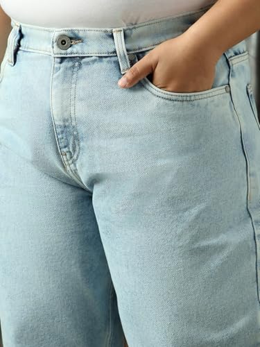 Image of High Star Women Cotton Washed Mom Fit Casual High-Rise Jeans