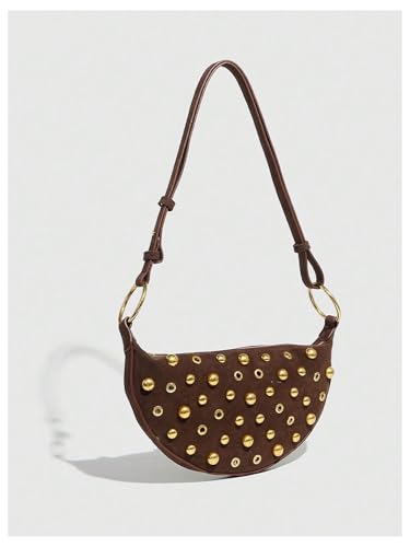 MakeMeChic Women's Rivet PU Leather Zipper Punk Saddle Bag Shoulder Handbags Purse2