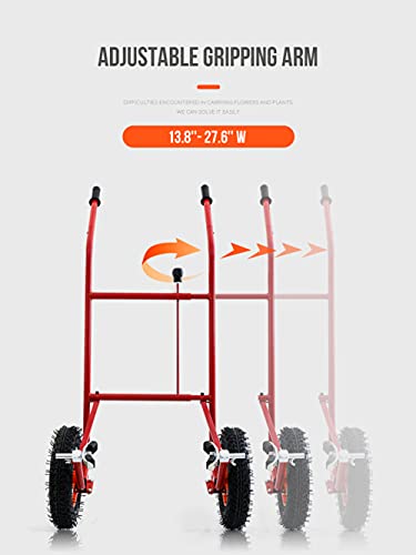 Garden Pot Mover with Adjustable Grip Arm - Potted Plant Mover with Flat-Free Dolly Wheel - Complete with Assembly Tool, Max 440 Lbs Weight Capacity