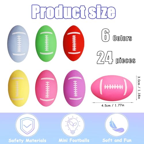 Image of Fidget Toys Sports Stress Balls, 24 Packs Mini Footballs Squishy Toys, Squishy Sensory Toys for Kids, Treasure Chest for Kids Prizes