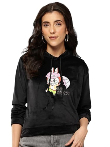 Image of Aarika Womens Winter Wear Green Colour Printed Velvet Hoodie