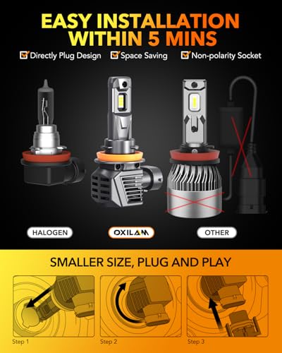 Image of OXILAM M5S H11 9005 Light Bulbs Combo, 130,000LM 1500% Brighter 6500K Cool White, 9005 /HB3 Hi-Beam H11 /H9 /H8 Lo-Beam Halogen Replacement, IP68 Waterproof, Pack of 4