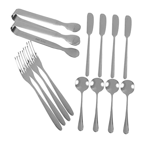 NAMOARLY 14pc Stainless Steel Cheese Butter Knife Fork Spatula Set Multi-function Cheese Serving Tools for Restaurant
