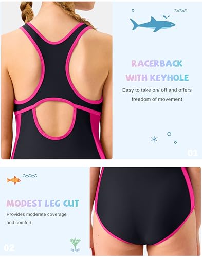 Image of G Gradual Girl's One Piece Swimsuits Racerback Kids Bathing Suit | for Girls 7-16Y, Fully lined for no see-through, Wider straps, UPF 50+, Modest coverage, Swimwear for Swim Team, Beach, Pool