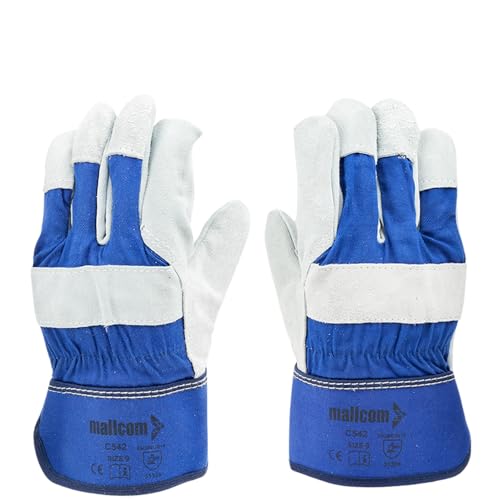 Mallcom Safety Gloves, C542 Canadian Leather Rubberized Cuff & Knuckle Reinforcement Safety Gloves, Knuckle Protection, High Grip, Elasticated wrist Size for Workers, Contructions - L