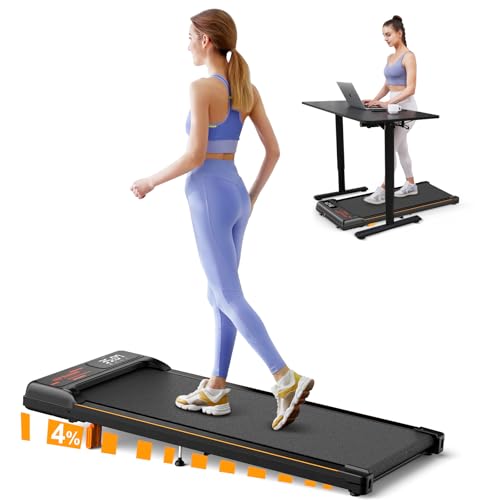 Walking Pad with Incline, 4 in 1 Under Desk Treadmill for Home/Office, 2.5HP Compact Treadmill with LED Display and Bluetooth Speaker for Fitness Exercise, Remote & App Control, No Assembly