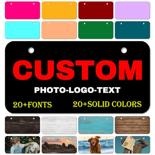 Mini Metal License Plate Custom Personalized Text Logo Image Photo Design Work Customized Tag Aluminum Decorative License Plates for front of Car Bikes Moto ATV Golf CartWagons 3 sizes