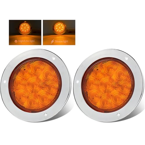 LIGBT 2PCS 4 Inch Round Amber LED Strobe Lights 18 LED 4&rsquo;&lsquo; Trailer Tail Lights with...