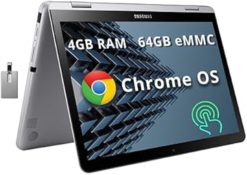 SAMSUNG Plus V2 2-in-1 12.2" Touchscreen Chromebook Laptop, Intel Celeron 3965Y, 4GB RAM, 64GB eMMC, Camera, Wi-Fi, Bluetooth, MicroSD Reader, Stylus Pen, Chrome OS, Silver, 128GB USB Card (Renewed)