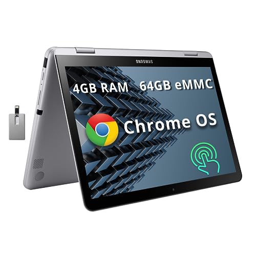SAMSUNG Plus V2 2-in-1 12.2" Touchscreen Chromebook Laptop, Intel Celeron 3965Y, 4GB RAM, 64GB eMMC, Camera, Wi-Fi, Bluetooth, MicroSD Reader, Stylus Pen, Chrome OS, Silver, 128GB USB Card (Renewed)