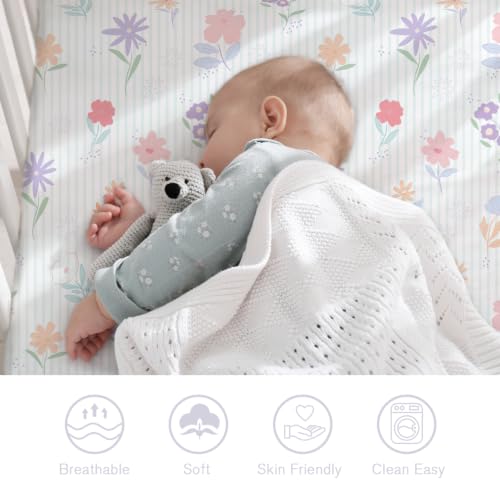 Image of Little Grape Land Crib Sheets 2 Pack, Fitted Crib Sheets 52 inchx28 inchx8 inch | For Standard Crib Mattress, Soft and Comfortable for Girls, Breathable & Easy Care