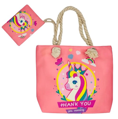 Goodforgoods Goods4good Bolso Playa Piscina Unicornio Pequeño para Niña/Chica con Regalo Neceser/Monedero Color Rosa Asas Cremallera Regalo Verano (Rosa)