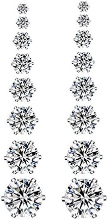 Stud Earrings, FATOS Women's Stainless Steel Round Clear Cubic Zirconia Stud Earring 8 Pairs (3mm - 10mm) CZ Ear Piercing Set