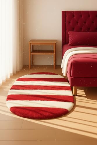 Image of Fluffy Silky Micro Fiber Polyster Carpet /Runner for Bedroom, Study Room, Playing Room, Guest Room ETC. 3x5 feet Feet, (red and Ivory new line)