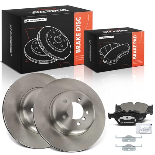 A- 13.69 inch Front Vented Disc Brake Rotors + Ceramic Pads