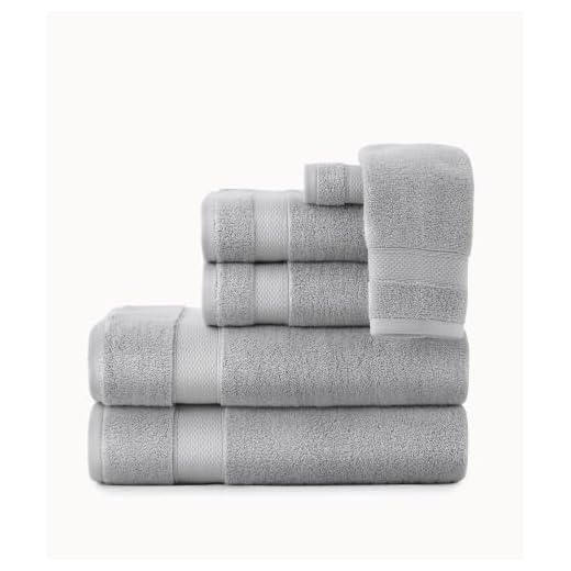 Peacock Alley Diamond 6 Piece Towel Set, Pewter - Luxurious 100% Long-Staple Turkish Cotton - Soft, Absorbent & Fast Drying