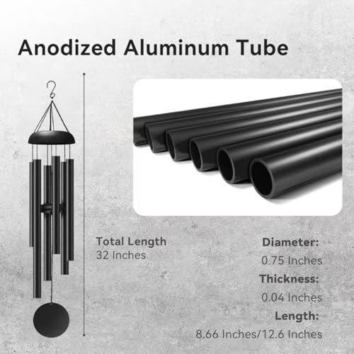 WindChimes Outdoors, 32 Inches Deep Tone Metal WindChimes with 6 Thickened Aluminum Tubes, Wind Chimes for Outside, Memorial Wind Chimes Best Gift for Mom Grandma Women, Black - Image 4