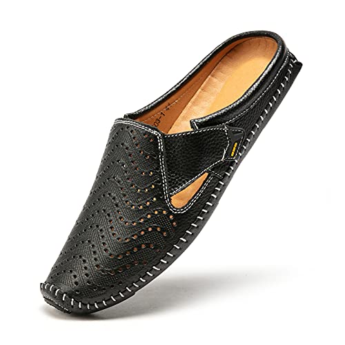 Men's Slip On Mules Clog Slippers Hollow Leather Backless Casual Loafers Dress Shoes for Walking Indoor Outdoor Non-Slip Soles Hand Stitched Breathable Comfortable Lightweight Soft