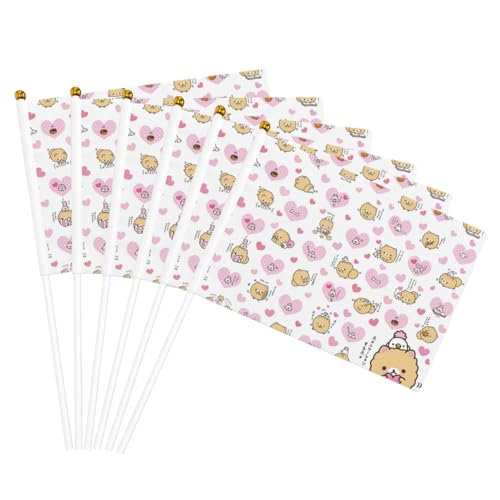 Kleine Mini-Handflagge mit Zwergspitzen, Cartoon-Blumen, für Sportspiele und Festivals, Dekoration, Parade, Flagge, 14 x 20,8 cm