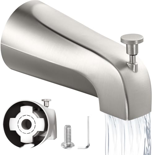 Tub Spout with Diverter Slip-Fit Bathtub Faucet Spout Replacement 1/2 Copper Pipe Connection Easy to Install Universal for Bathroom Shower (Brushed Nickel)