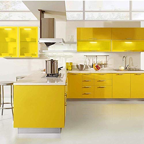 Image of HOME13 Yellow Glossy Wallpaper Yellow Contact Paper Self Adhesive Peel & Stick Waterproof Wallpaper Removable Vinyl Wallpaper for Cabinet Countertops Furniture (24x480 Inch)