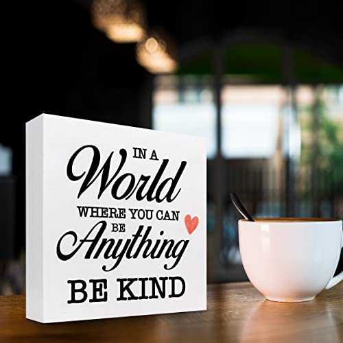 Z-Crange In A World Where You Can Be Anything Be Kind Wood Box Sign Decor Desk Sign,Inspirational Christian Wooden Box Block Sign For Home Office Shelf Table Decor Decorations #TOP2
