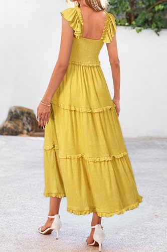 Image of Newshows Women's 2026 Summer Wedding Guest Dress Ruffle Sleeve Smocked Square Neck Long Flowy Tiered Maxi Sundress