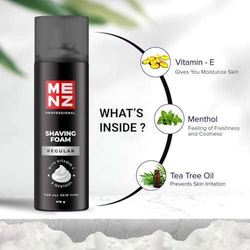 Image of MENZ Shaving Foam For Men 418gm | Shaving Foam With long lasting Fresh Fragracne Menthol Foam With Tea Tree oil vitamin E (Pack Of 1)
