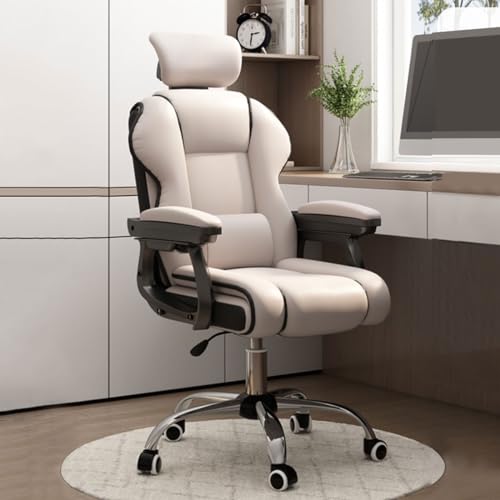 OZBME Sillón mecedor Giratorio de Altura Ajustable para Juegos con Brazos y Ruedas, Respaldo Ejecutivo para computadora de Adultos, cojín de látex Gr, Gris/B (Beige/a)