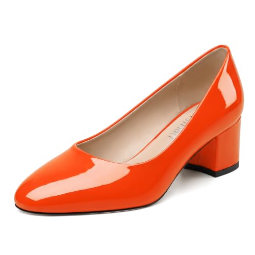 Image of SKYSTERRY Women's Low Heel Dress Pumps Shoes 2 Inch | Low Chunky Block Heel Pumps, Closed Round Toe Heels, Patent Leather Office Work Wedding Pumps Shoes