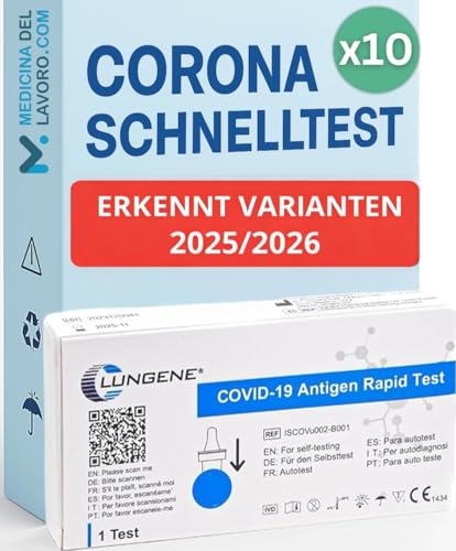 NEUE Variante 10 x Corona Schnelltest für Zuhause COVID 19 Antigen Rapid Test Swab Selbsttest. Geprüft für neuen 2025/2026 Varianten. Sensibilität 100% bei hoher Viruslast - 10 Stück