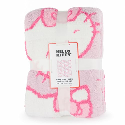 Image of Jay Franco Hello Kitty Feather Knit Fluffy Throw Blanket - Pink Fuzzy Blanket Measures 50 x 60 Inch - Super Soft Lightweight Bedding