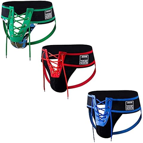 JOCKMAIL 3PCS/Pack Mens Briefs Jock Strap Athletic Supporter Wide Belt Comfortable Men Sport Underwear Briefs for Sport (Large) Cover