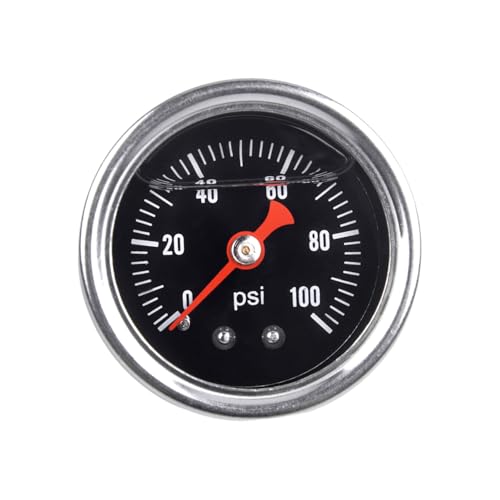 ZHSYMX 0-100 PSI Fuel Pressure Gauge, 1.5" Black Dial, 1/8" NPT Center Back Mount, Glycerin Liquid Filled, 304 Stainless Steel case, Inline Low-Pressure Gauge, for Oil Water Air Pressure Test